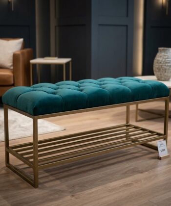 Custom Upholstered Hallway Bench with Metal Shoe Rack (6 Standard Sizes & Bespoke)