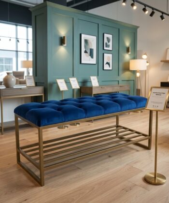Custom Upholstered Hallway Bench with Metal Shoe Rack (6 Standard Sizes & Bespoke)