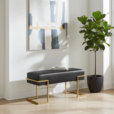 Axon Modern Black Velvet Bench with Black Metal Frame