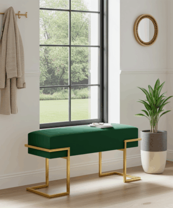 Axon Modern Green Velvet Bench with Black Metal Frame