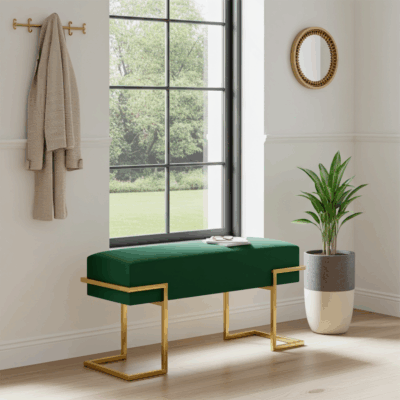 Axon Modern Green Velvet Bench with Black Metal Frame