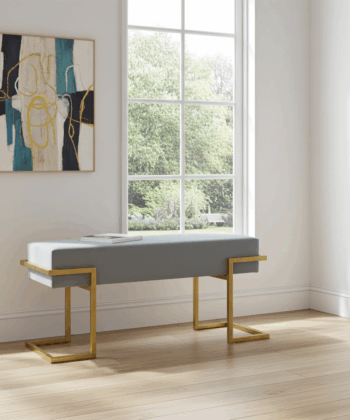 Axon Modern Grey Velvet Bench with Gold Metal Frame