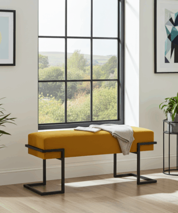 Axon Modern Mustard Velvet Bench with Black Metal Frame