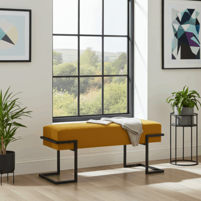 Axon Modern Mustard Velvet Bench with Black Metal Frame