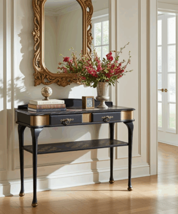 Bespoke Black and Gold Console Table with Kintsugi Art Top
