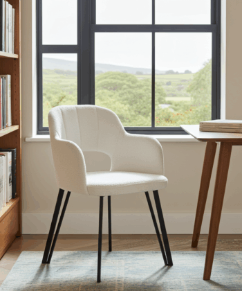Luna Modern Bouclé Armchair with Cut-Out Backrest Design