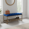 Royal Blue Velvet Bench with Gold Metal Shoe Rack