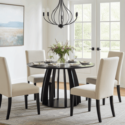 The Aurora Modern Round Dining Table Black with Sculptural Base