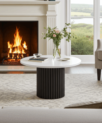 The Luna Modern Coffee Table with Fluted Base - White/Black