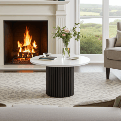 The Luna Modern Coffee Table with Fluted Base - White/Black