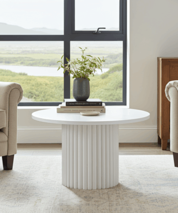 The Luna Modern White Coffee Table with Fluted Base