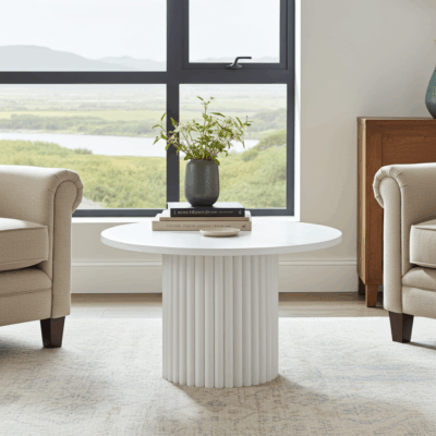 The Luna Modern White Coffee Table with Fluted Base