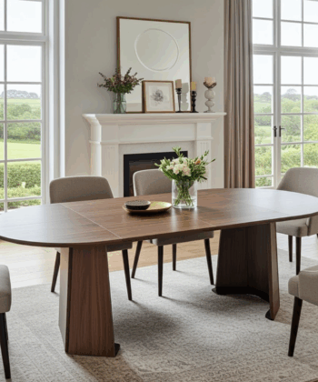 The Sterling Extendable Round Dining Table with Geometric Base up to 140cm Length