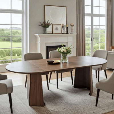 The Sterling Extendable Round Dining Table with Geometric Base up to 140cm Length