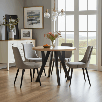 Modern Oak Veneer or Laminate  Extendable Dining Table - Round to Oval