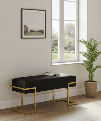 Axon Modern Black Velvet Bench with Black Metal Frame
