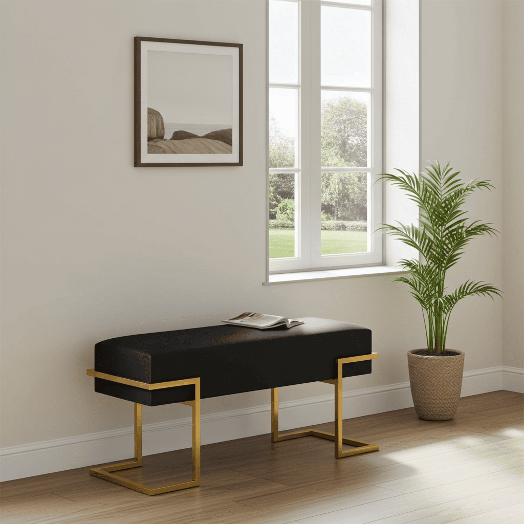 Axon Modern Black Velvet Bench with Black Metal Frame