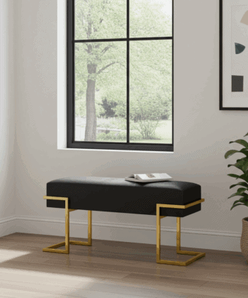 Axon Modern Black Velvet Bench with Black Metal Frame