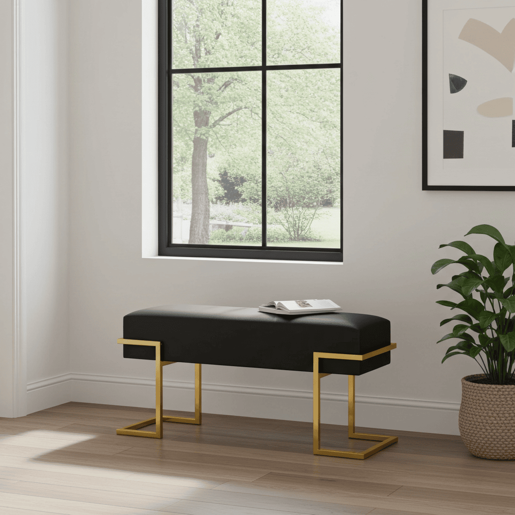 Axon Modern Black Velvet Bench with Black Metal Frame