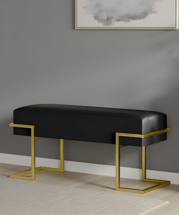 Axon Modern Black Velvet Bench with Black Metal Frame