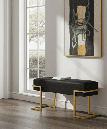 Axon Modern Black Velvet Bench with Black Metal Frame