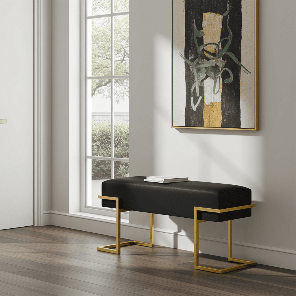 Axon Modern Black Velvet Bench with Black Metal Frame