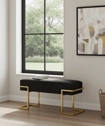 Axon Modern Black Velvet Bench with Black Metal Frame