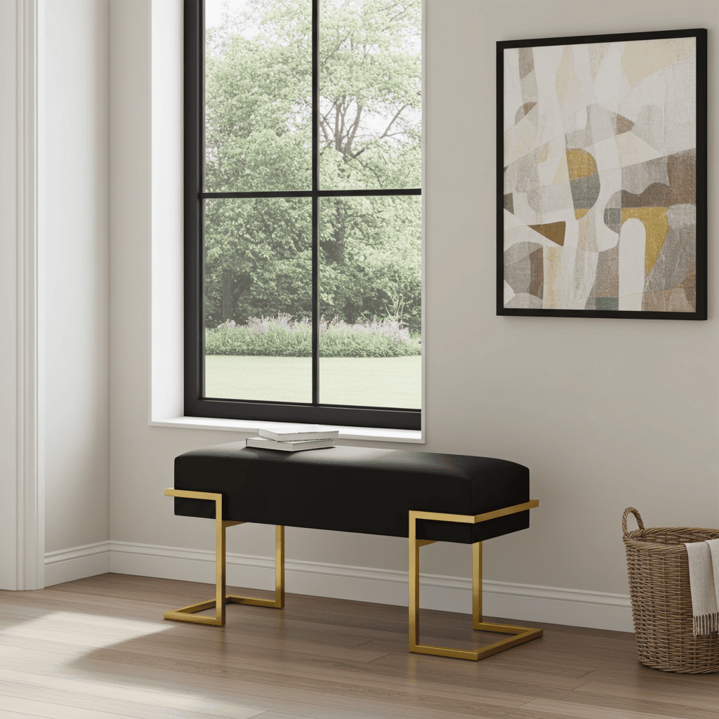 Axon Modern Black Velvet Bench with Black Metal Frame