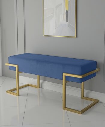 Axon Modern Blue Velvet Bench with Black Metal Frame