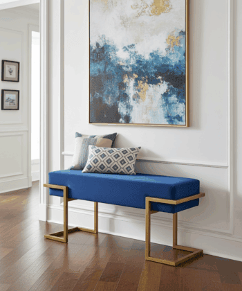 Axon Modern Blue Velvet Bench with Gold Metal Frame