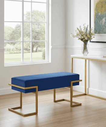 Axon Modern Blue Velvet Bench with Gold Metal Frame
