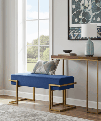 Axon Modern Blue Velvet Bench with Gold Metal Frame