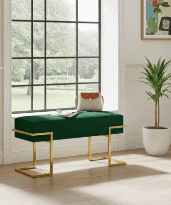 Axon Modern Green Velvet Bench with Black Metal Frame