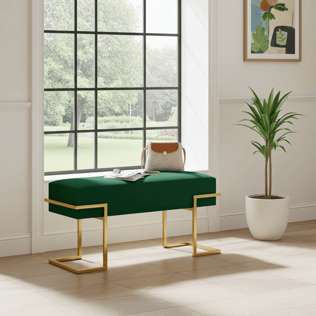 Axon Modern Green Velvet Bench with Black Metal Frame