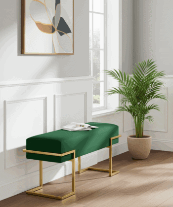 Axon Modern Green Velvet Bench with Black Metal Frame
