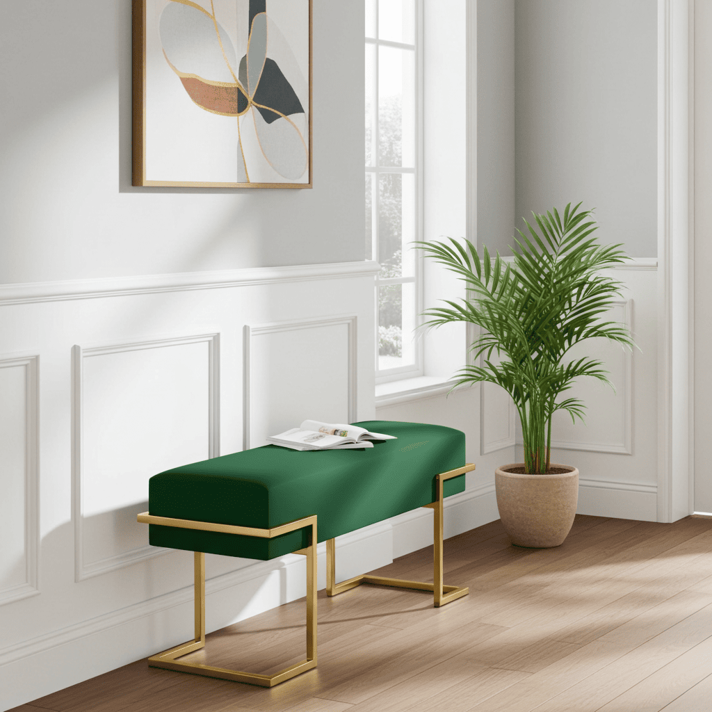 Axon Modern Green Velvet Bench with Black Metal Frame