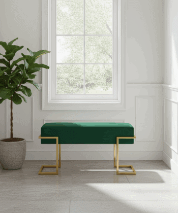 Axon Modern Green Velvet Bench with Black Metal Frame
