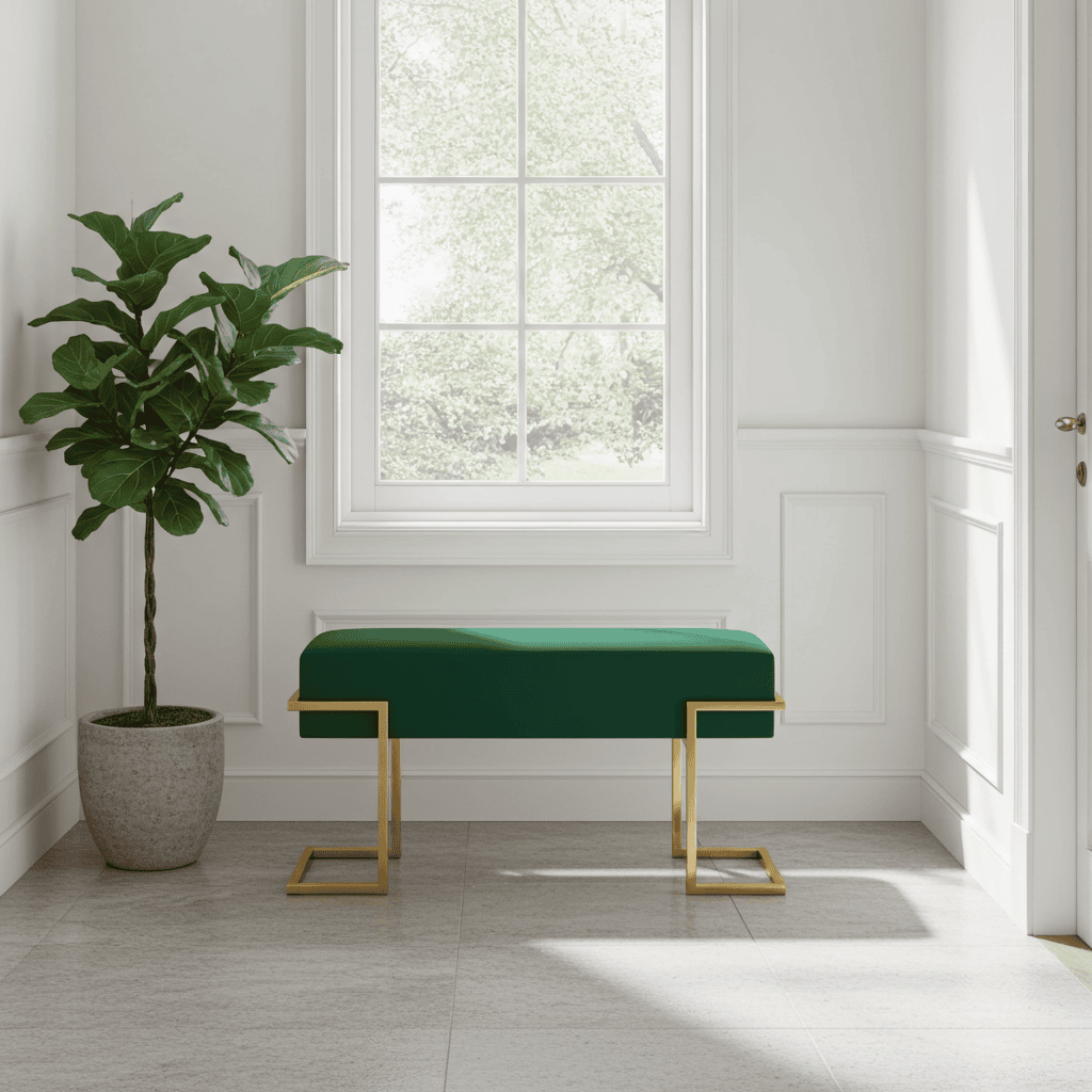 Axon Modern Green Velvet Bench with Black Metal Frame