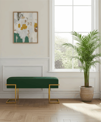 Axon Modern Green Velvet Bench with Black Metal Frame