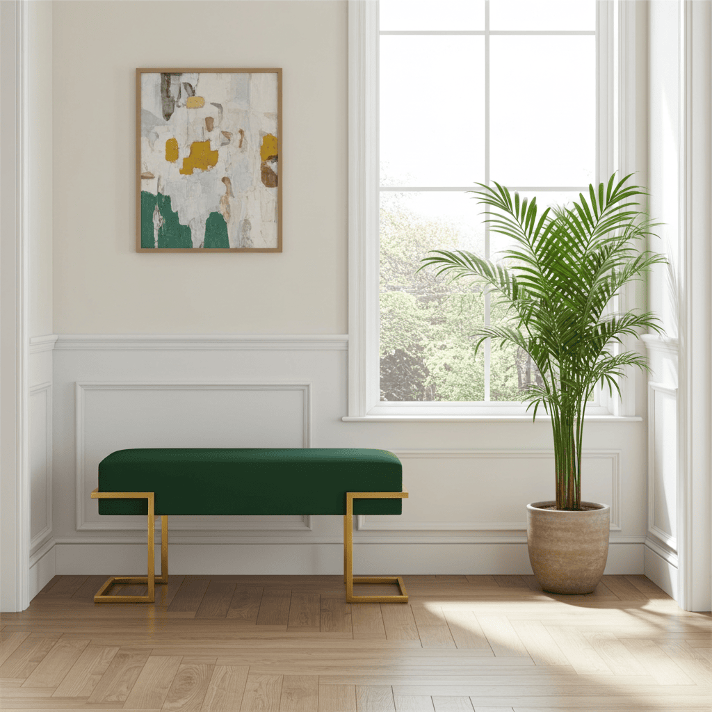 Axon Modern Green Velvet Bench with Black Metal Frame