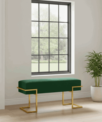 Axon Modern Green Velvet Bench with Black Metal Frame