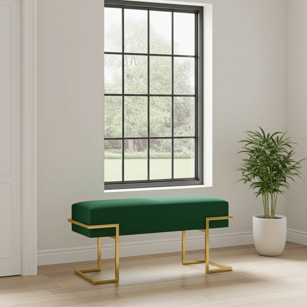 Axon Modern Green Velvet Bench with Black Metal Frame
