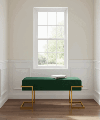 Axon Modern Green Velvet Bench with Black Metal Frame