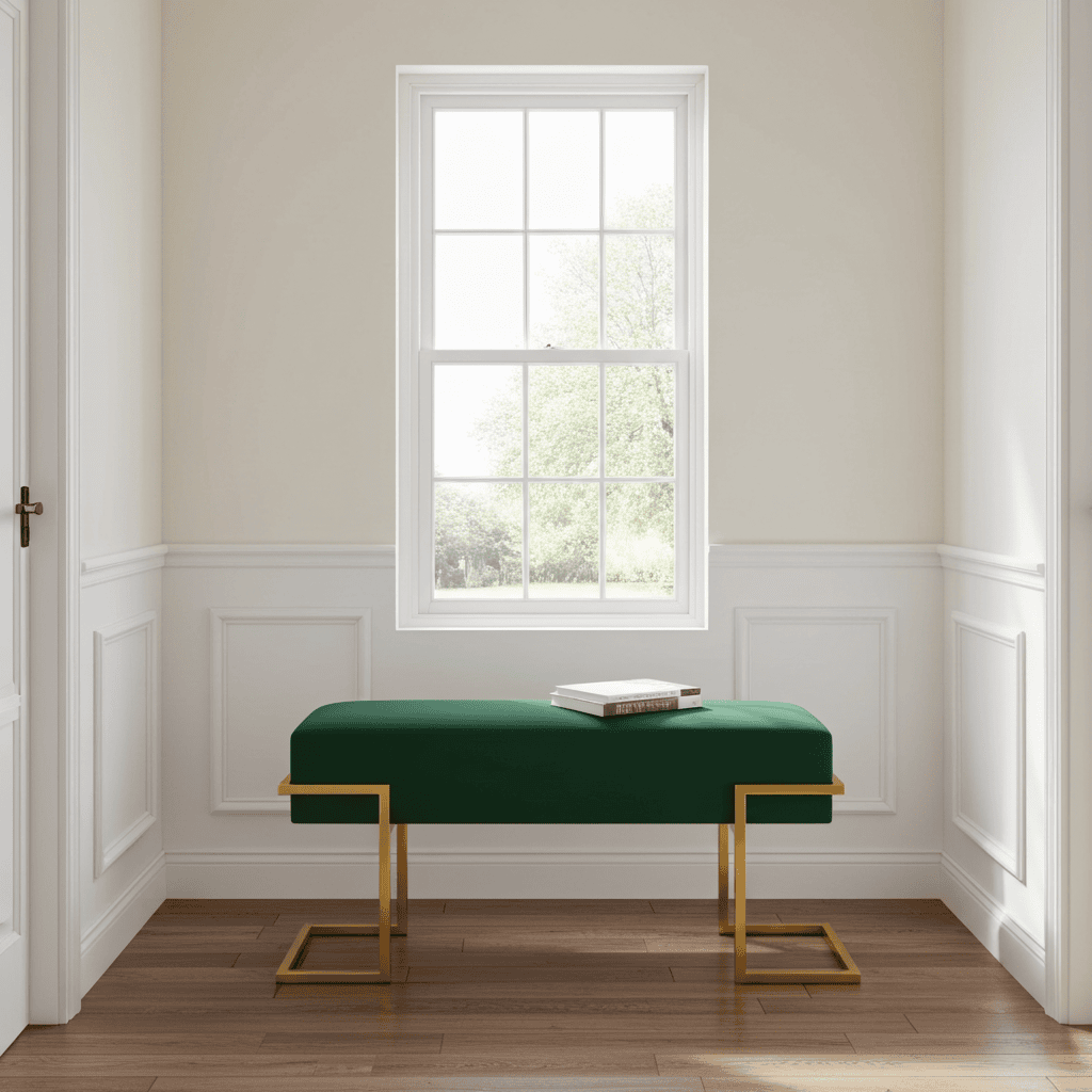 Axon Modern Green Velvet Bench with Black Metal Frame