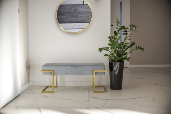 Axon Modern Grey Velvet Bench with Gold Metal Frame