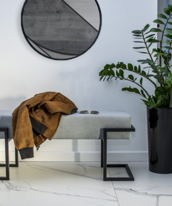 Axon Modern Grey Velvet Bench with Gold Metal Frame