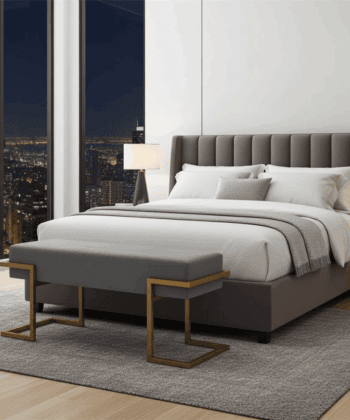 Axon Modern Grey Velvet Bench with Gold Metal Frame