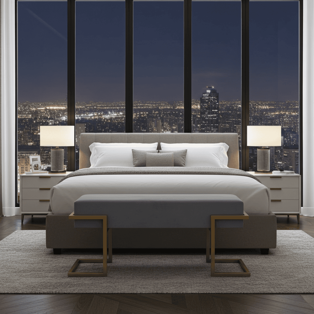 Axon Modern Grey Velvet Bench with Gold Metal Frame