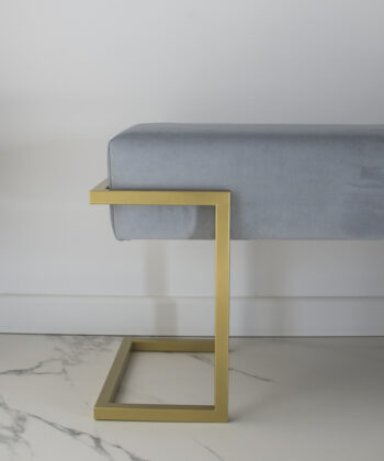 Axon Modern Grey Velvet Bench with Gold Metal Frame