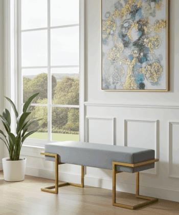Axon Modern Grey Velvet Bench with Gold Metal Frame